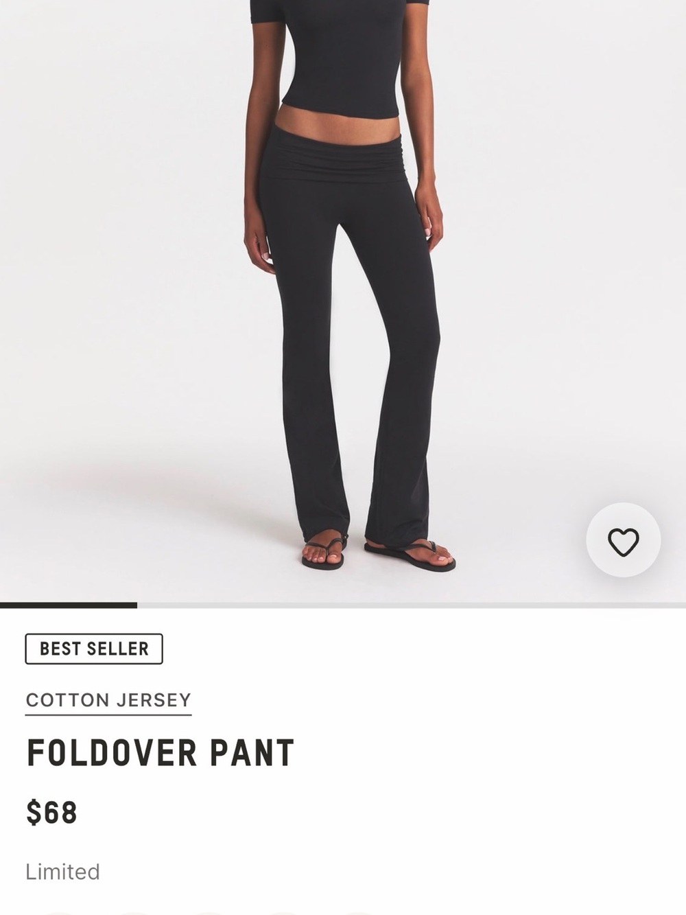 Skims Cotton Jersey Foldover Pants in Soot